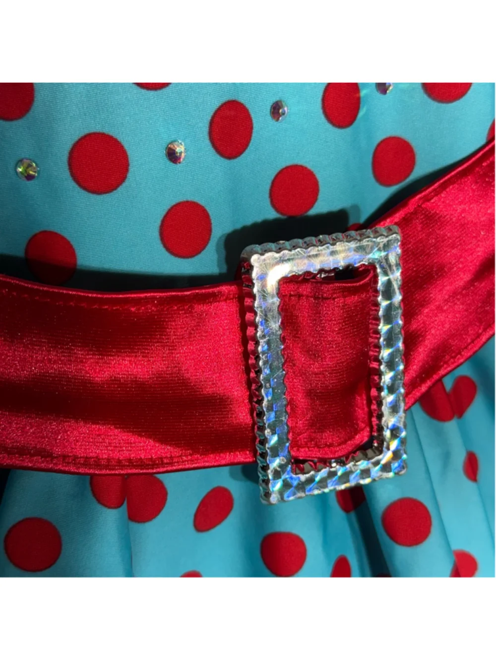 Child's pinup girl dress retro 50s style blue red polka dot Halloween costume S